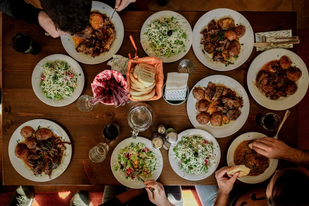 Table spread of food for the celebration dinner